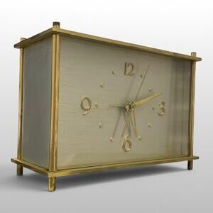 Vintage GE Telechron Brass Desk Clock Mid Century Modern West Germany